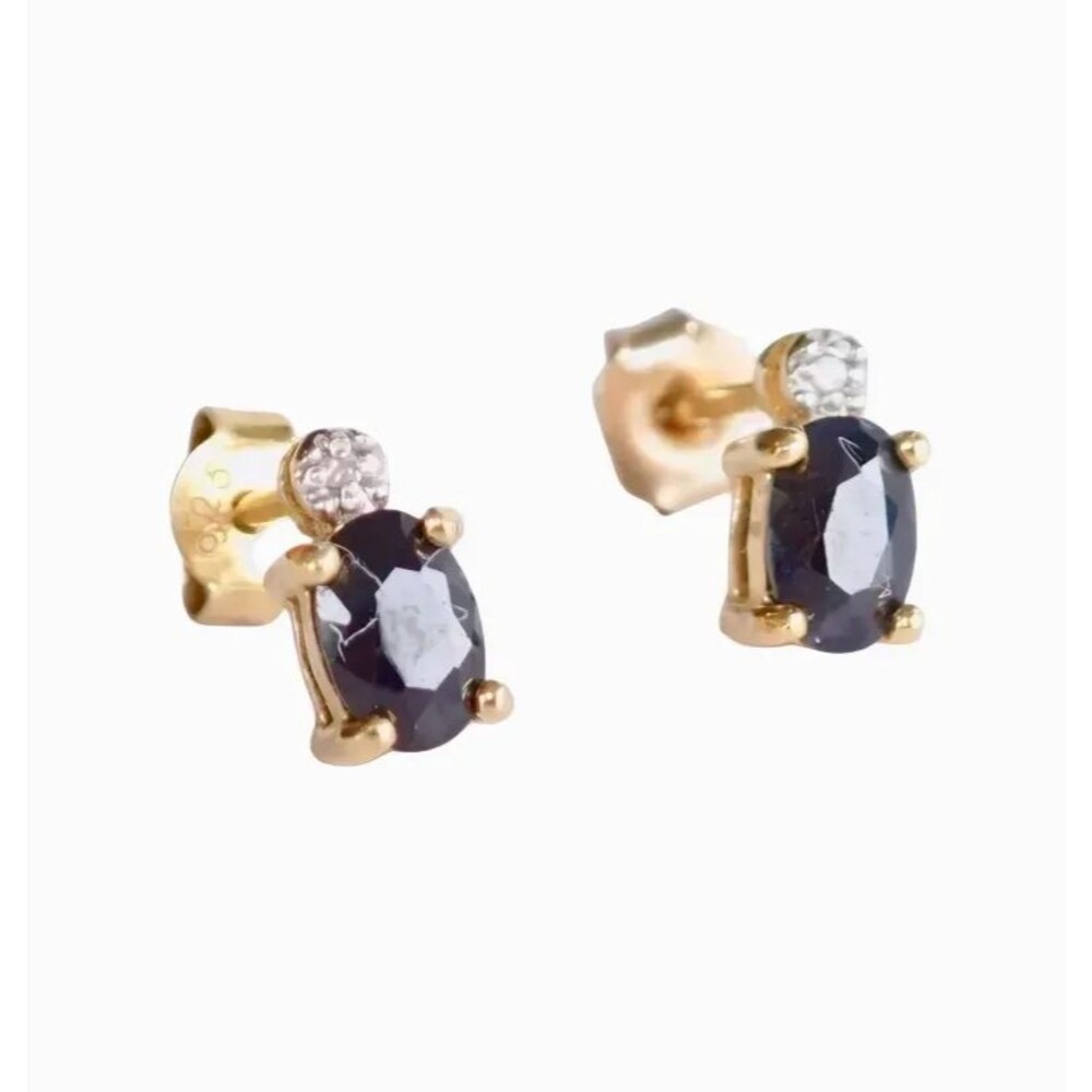 DBJ Sapphire & Diamond Sterling Silver Prong Set Stud Post Earrings 6mm Signed